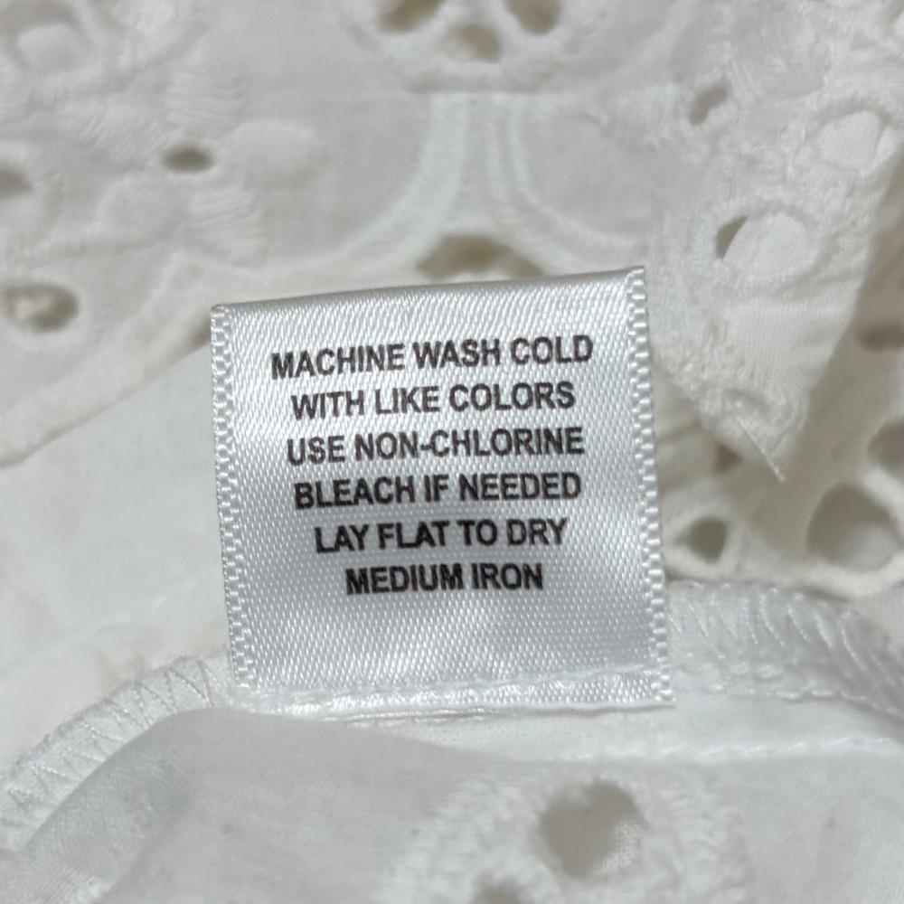 Love The Label White Eyelet Cotton Blouse Sheer Lace Flutter Sleeve Boho Top L - Picture 10 of 11